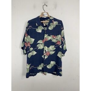 Tommy Bahama Mens Shirt XL Tropical Hawaiian Cruise 100% Silk Camp Blue Vintage